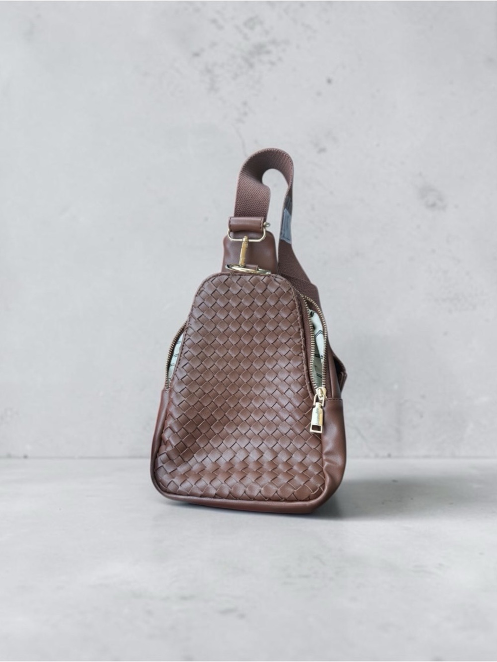 Urban Expressions Woven Leather Crossbody Sling Bag - Brown